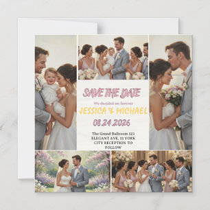 Family Trio Wedding Photo Collage Save the Date Magnetic Invitation