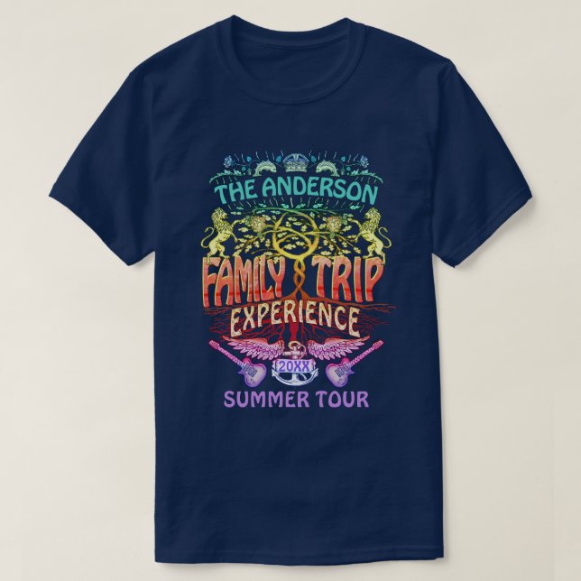 Family Trip Band Retro 70s Concert Logo Neon T-Shirt (Design Front)