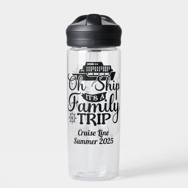 Family Trip Cruise Vacation Ship Door  Water Bottle (Front)