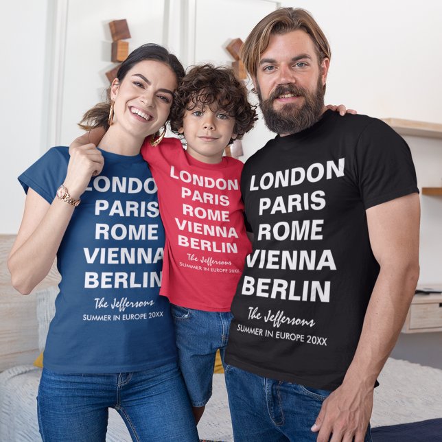 Family Trip to Europe Custom City List T-Shirt (Creator Uploaded)