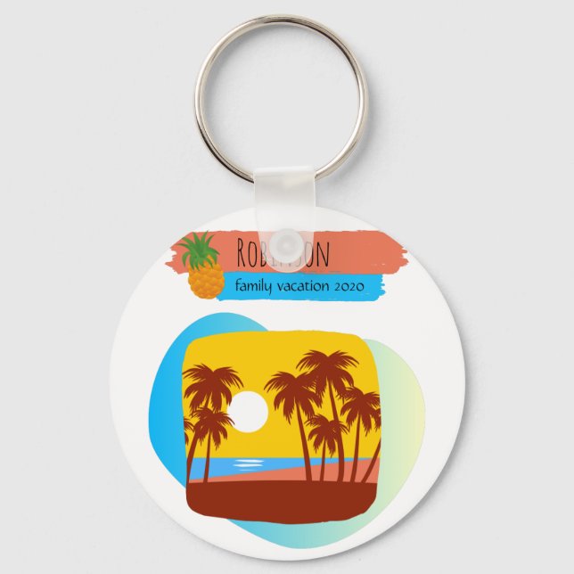 Family Tropical Beach Vacation Souvenir Key Ring (Front)