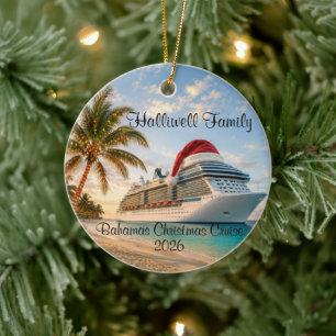 Family Tropical Christmas Cruise Ceramic Tree Decoration
