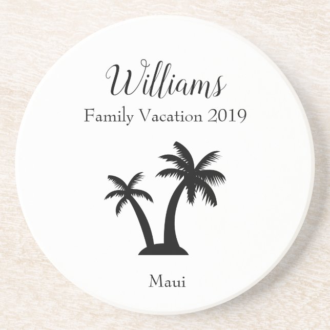 Family Tropical Vacation Palm Tree Keepsake Coaster (Front)
