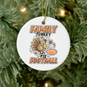 Family Turkey Pie Football Leaf Fall Thanksgiving Ceramic Tree Decoration