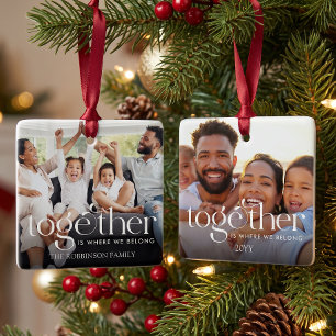 Family Two Photo Christmas Ceramic Ornament