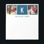 Family Two Photo Personalised Blue Notepad<br><div class="desc">Add your favourite photos,  initial and text using the template form.  Choose "customise further" to move the photos as needed or to change the font.</div>