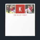 Family Two Photo Personalised Red Notepad<br><div class="desc">Add your favourite photos,  initial and text using the template form.  Choose "customise further" to move the photos as needed or to change the font.</div>