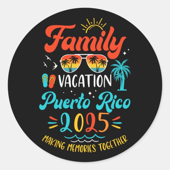 Family Vacation 2025 Puerto Rico Matching Summer V Classic Round Sticker (Front)