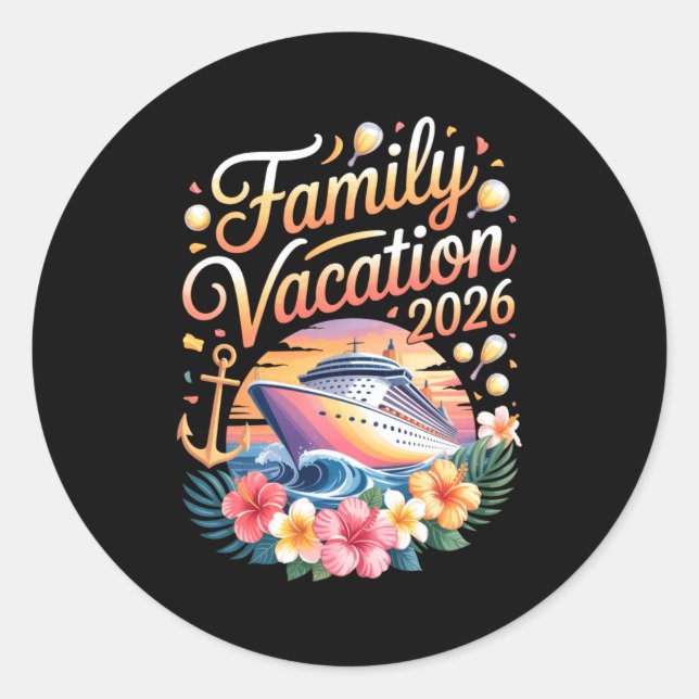 Family Vacation 2026 Cruise Adventure Crew Long Sl Classic Round Sticker (Front)