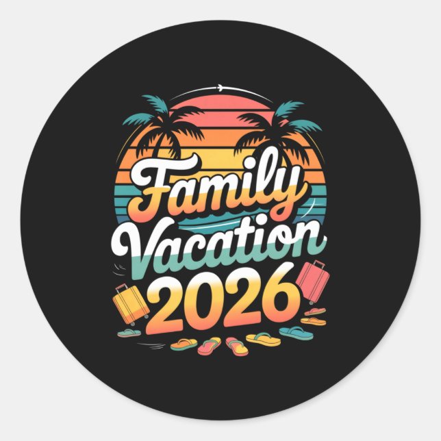 Family Vacation 2026 Sunset Travel Crew Long Sleev Classic Round Sticker (Front)