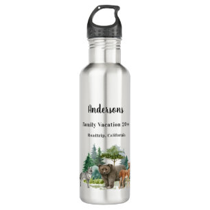 Family vacation bear wolf woodland forest animals 710 ml water bottle
