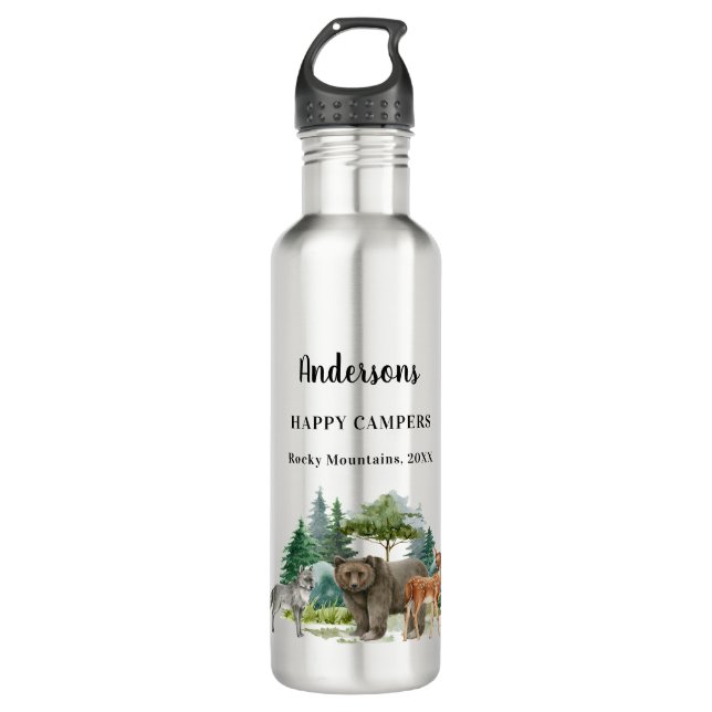 Family vacation bear wolf woodland forest animals 710 ml water bottle (Front)