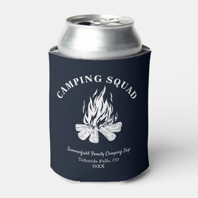 Family Vacation Campfire Camping Trip Custom Can Cooler (Can Front)