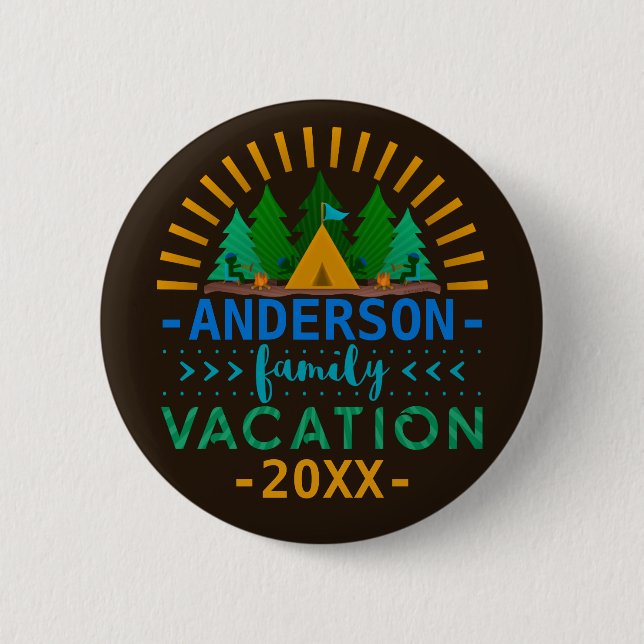 Family Vacation Camping Trip | Custom Name Year 6 Cm Round Badge (Front)