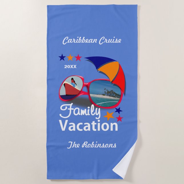 Family Vacation  Cruise Graphic Personalised Beach Towel (Front)