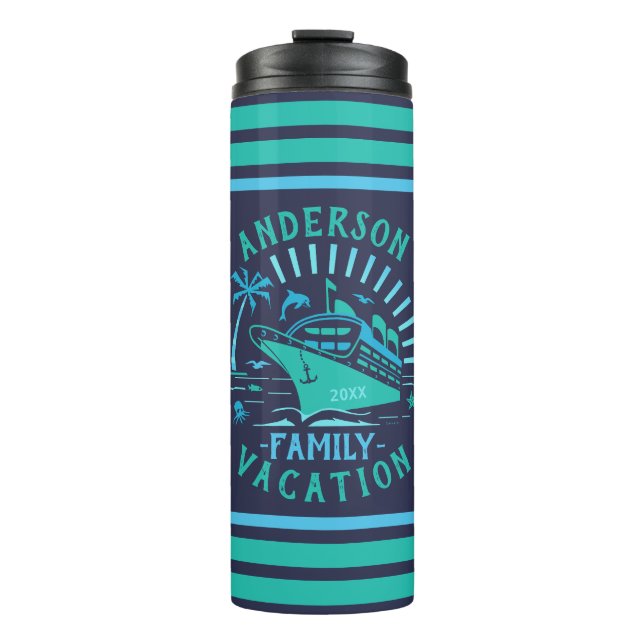 Family Vacation Cruise Ship Trip Custom Name Beach Thermal Tumbler (Front)