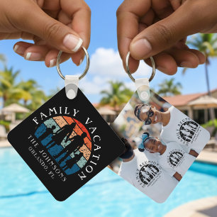 Family Vacation Holding Hands Retro Sun Photo Key Ring