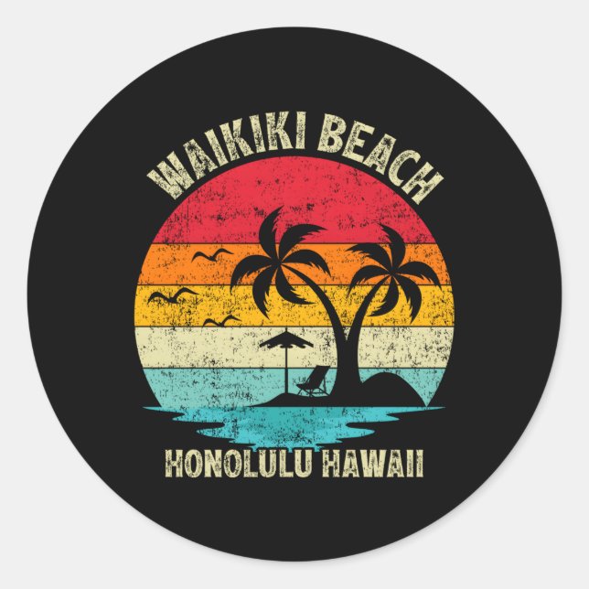 Family Vacation Honolulu Hawaii Waikiki Beach Classic Round Sticker (Front)
