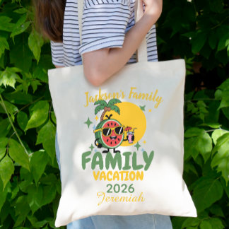 Family vacation personalised name matching tote bag