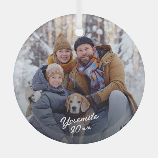 family vacation photo keepsake glass tree decoration (Front)