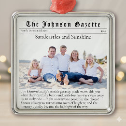 Family Vacation Photo Keepsake Newspaper Metal Tree Decoration