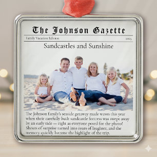 Family Vacation Photo Keepsake Newspaper Metal Tree Decoration