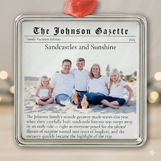 Family Vacation Photo Keepsake Newspaper Metal Tree Decoration