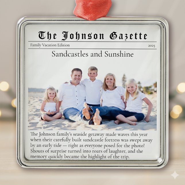 Family Vacation Photo Keepsake Newspaper Metal Tree Decoration (Creator Uploaded)