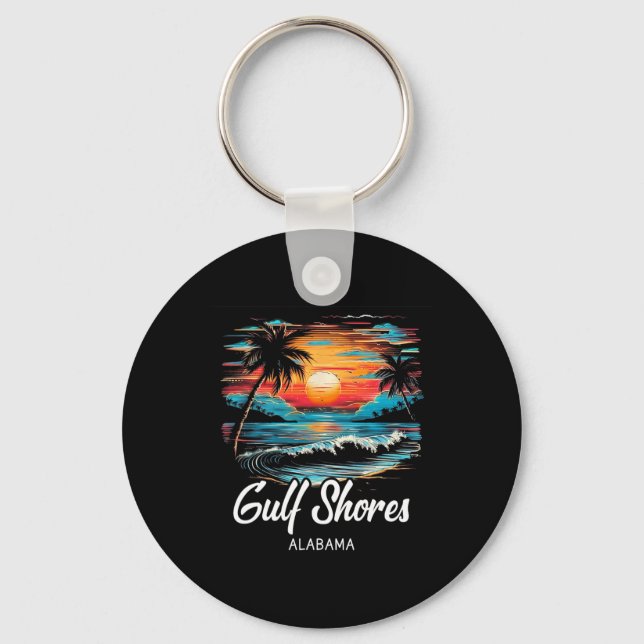 Family Vacation Retro Sunset Alabama Gulf Shores  Key Ring (Front)
