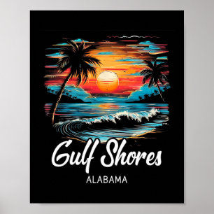 Family Vacation Retro Sunset Alabama Gulf Shores  Poster