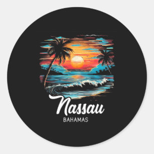 Family Vacation Retro Sunset Bahamas Nau  Classic Round Sticker