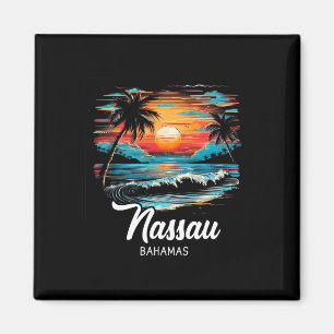 Family Vacation Retro Sunset Bahamas Nau Magnet