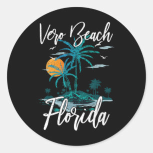 Family Vacation Retro Sunset Florida Vero Beach  Classic Round Sticker