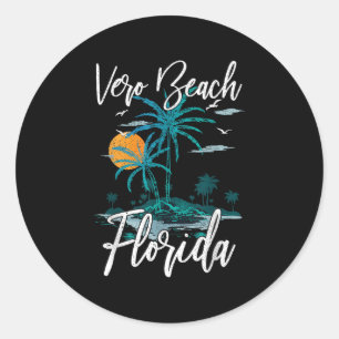 Family Vacation Retro Sunset Florida Vero Beach  Classic Round Sticker