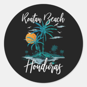 Family Vacation Retro Sunset Honduras Roatan Beach Classic Round Sticker