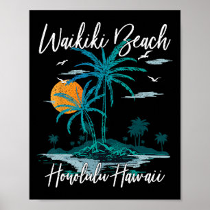 Family Vacation Retro Sunset Honolulu Hawaii Waiki Poster