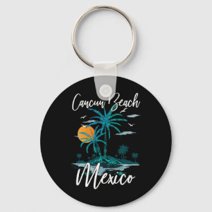 Family Vacation Retro Sunset Mexico Cancun Beach  Key Ring