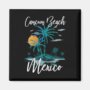 Family Vacation Retro Sunset Mexico Cancun Beach Magnet