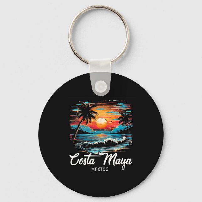Family Vacation Retro Sunset Mexico Costa Maya  Key Ring (Front)