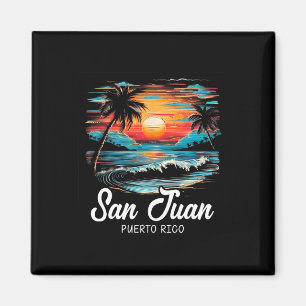 Family Vacation Retro Sunset Puerto Rico San Juan Magnet