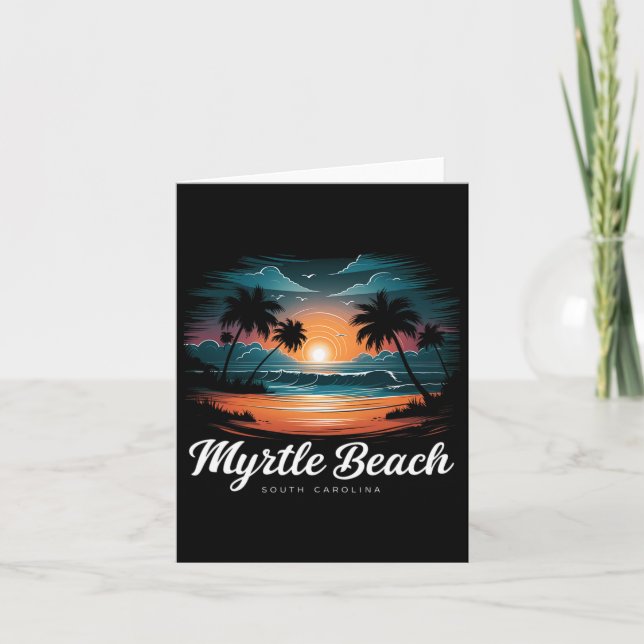 Family Vacation Retro Sunset South Carolina Myrtle Card (Front)