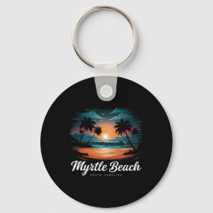 Family Vacation Retro Sunset South Carolina Myrtle Key Ring