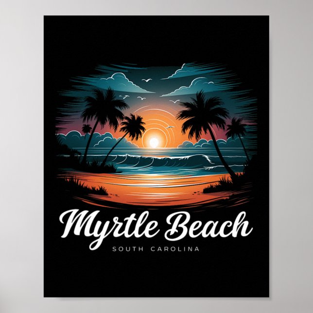 Family Vacation Retro Sunset South Carolina Myrtle Poster (Front)