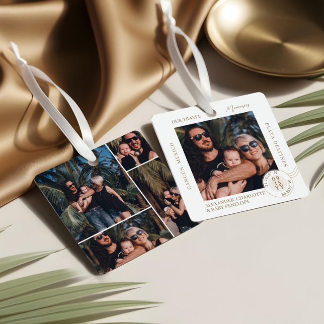 Family Vacation Travel Memories Photo Collage Metal Tree Decoration (Family Vacation Travel Memories Photo Collage Metal Ornament)