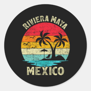 Family Vacation Vintage Retro Mexico Riviera Maya Classic Round Sticker