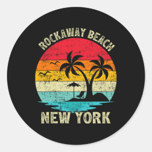 Family Vacation Vintage Retro New York Rockaway Be Classic Round Sticker