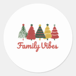 Family Vibes – Cozy Christmas Tree Design Classic Round Sticker