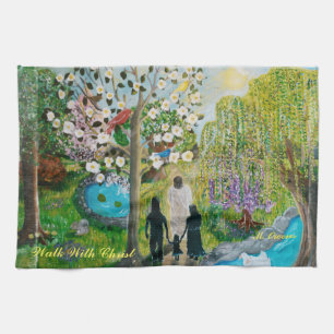 Family Waiking With Christ Tea Towel