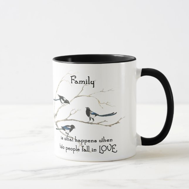 Family when 2 People Fall in Love Quote Magpies Mug (Right)