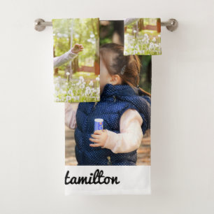 Family White Classic Photo Collage Keepsake Bath Towel Set